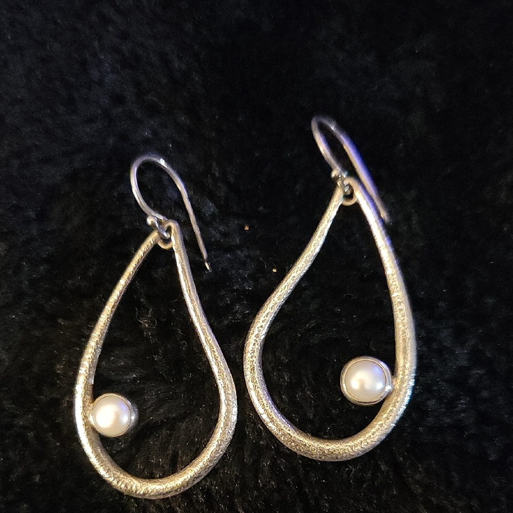 Silpada Silver and White Pearl Drop Earrings